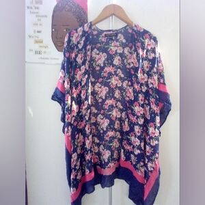 Blue floral print shawl pancho by Mario Serrani one size